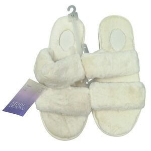 Stars Above Faux Fur Royal Slide Slippers Off-White Womens Size 11 Slip On NEW